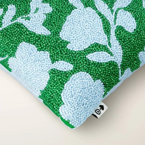 12"x12" Beaded Classic Rose Square Throw Pillow Green/Blue - kate spade new york