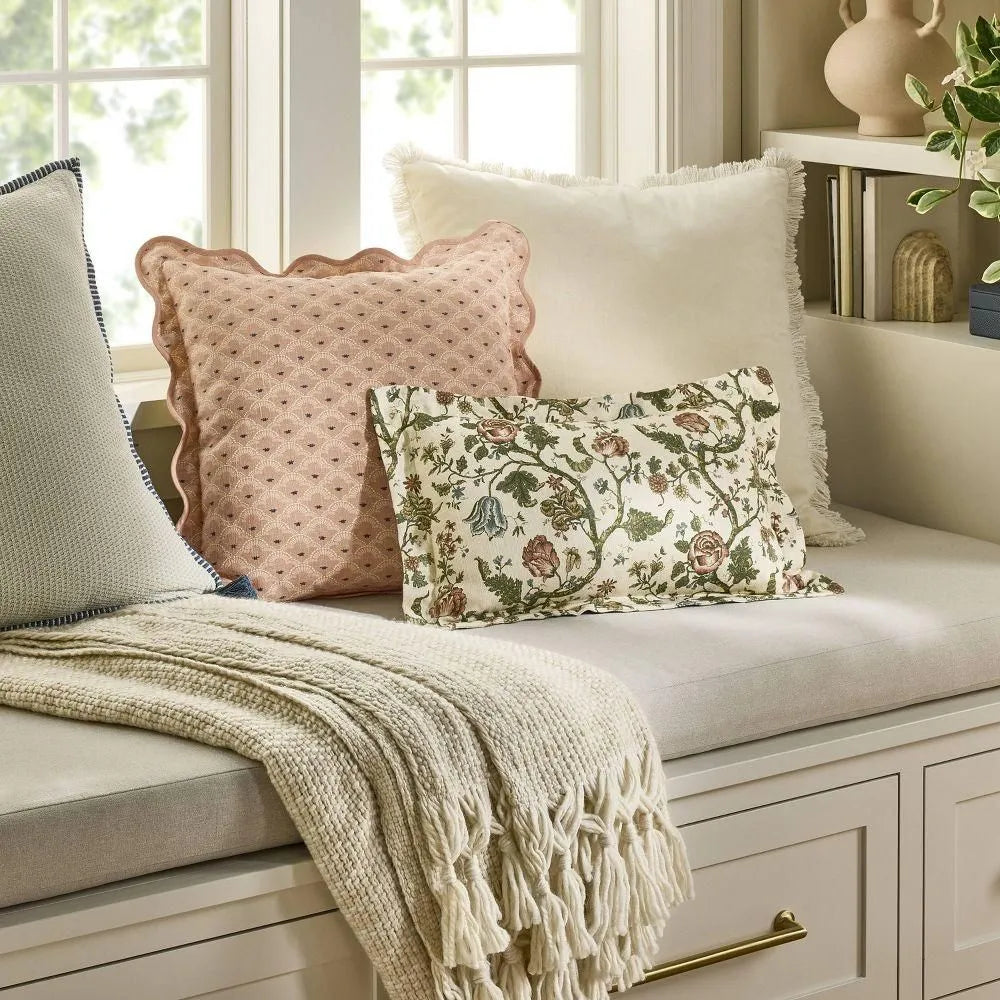 Oversized Square Solid Velvet Pillow w/ Fringe Yellow  - Threshold Designed with Studio McGee