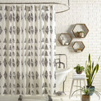 Jungalow Prosperity Shower Curtain Black/Cream 100% Cotton