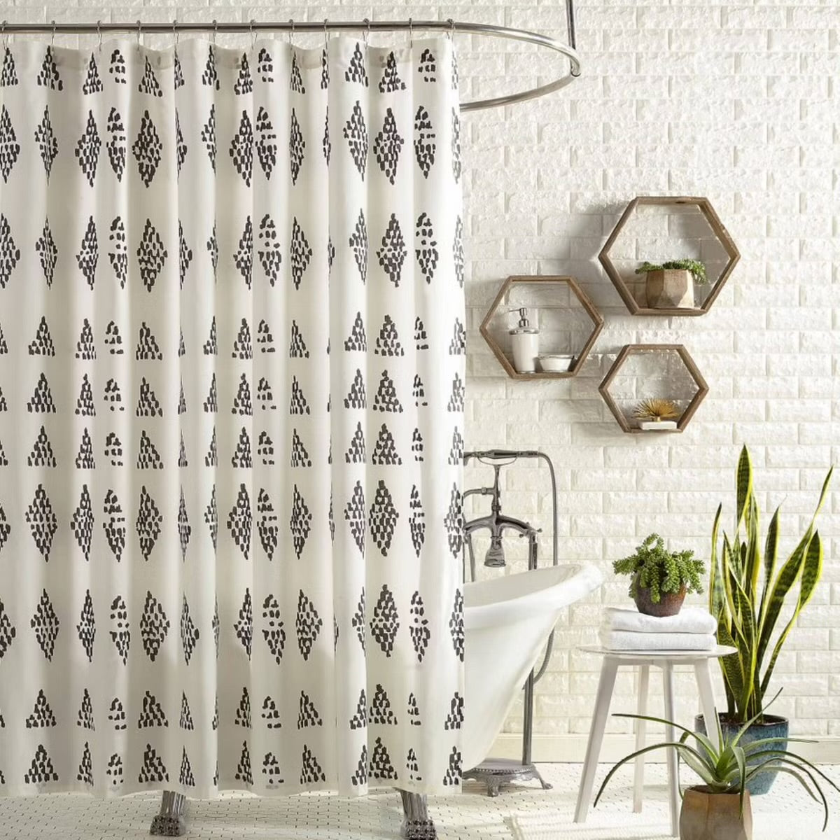 Jungalow Prosperity Shower Curtain Black/Cream 100% Cotton