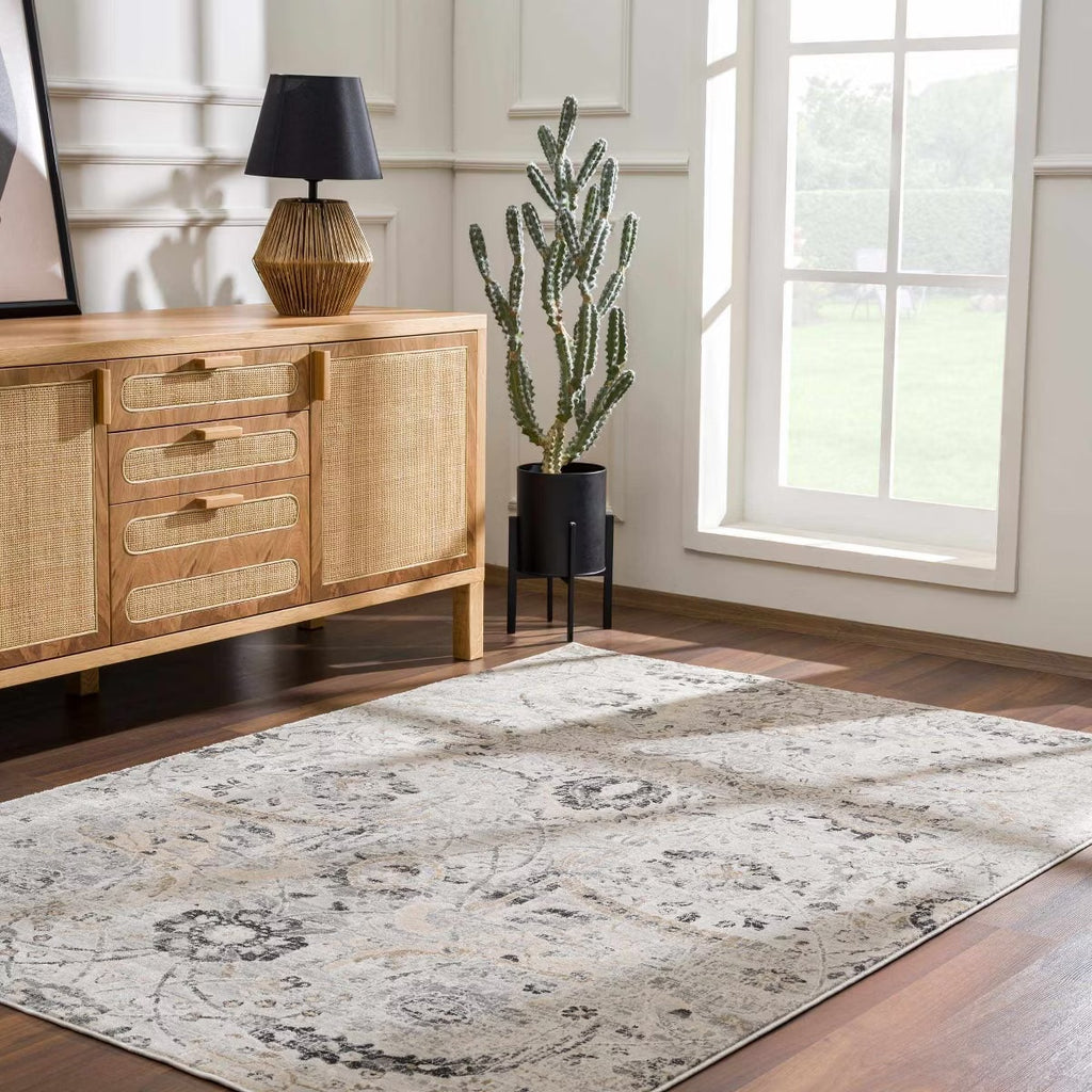 5’3 x 7’3 Obsidian Rustic Farmhouse Traditional Floral Medallion Area Rug