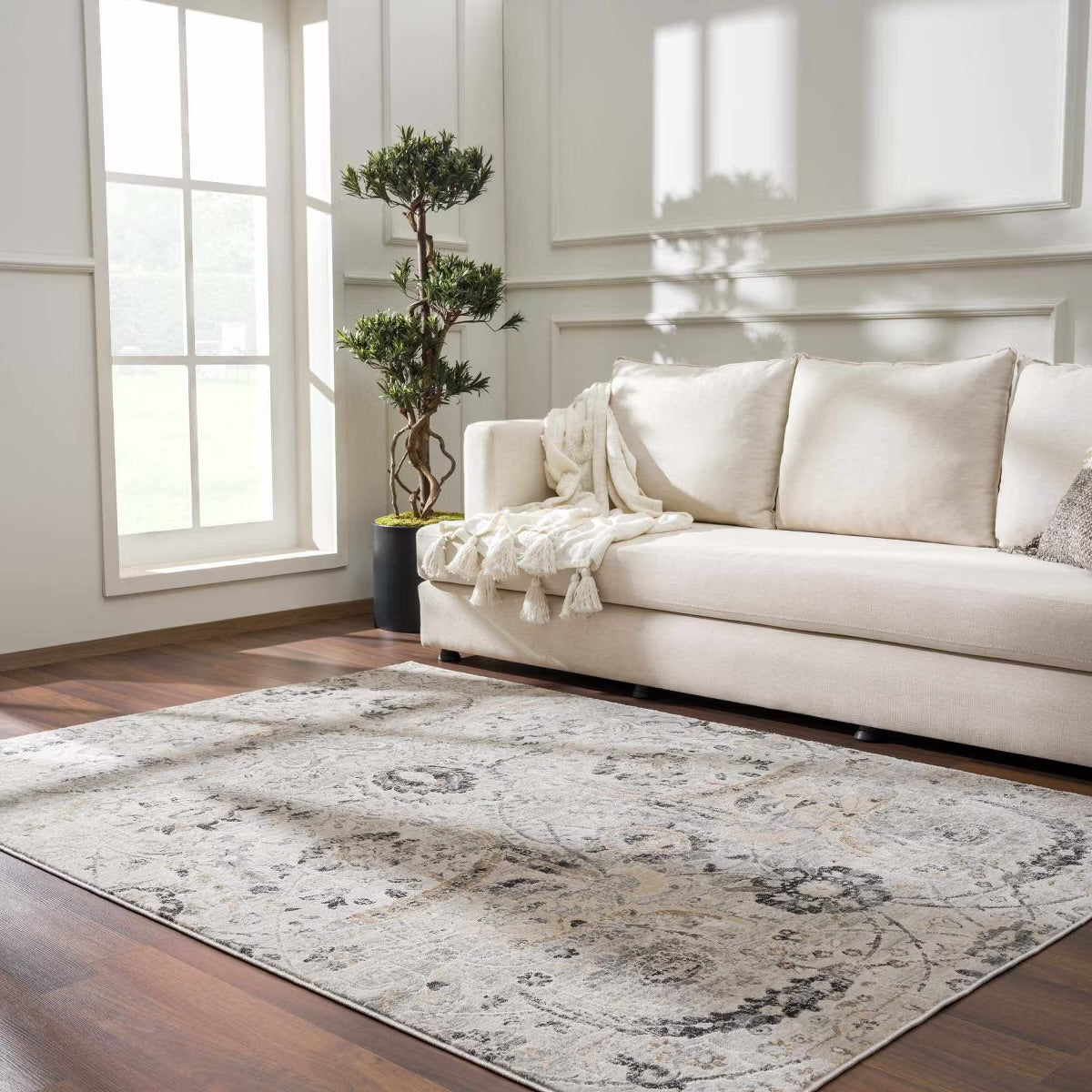 5’3 x 7’3 Obsidian Rustic Farmhouse Traditional Floral Medallion Area Rug