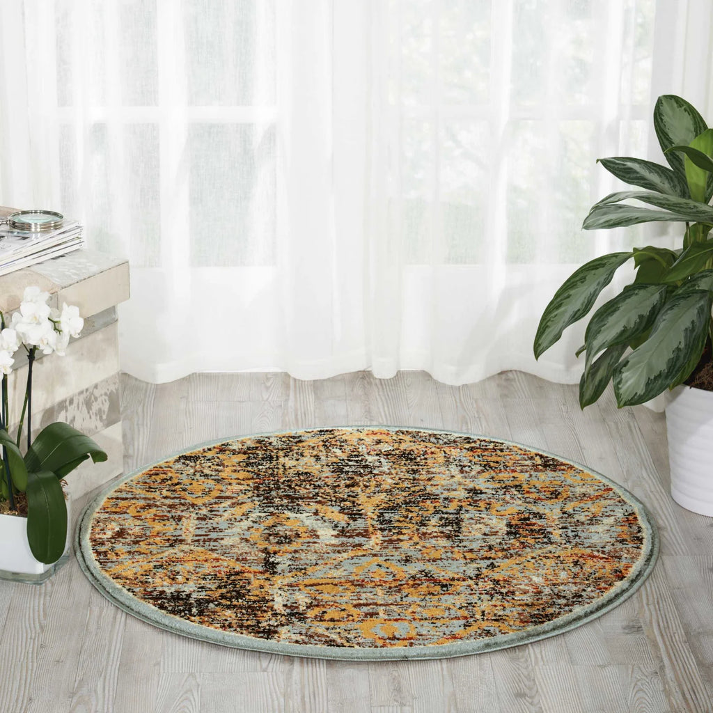 5’3 x 5’3 Round Nourison Delano Blue Area Rug