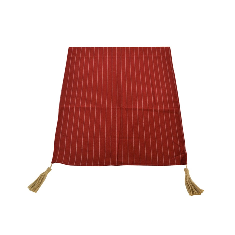 TABLE RUNNER RED LINED/TASSELS