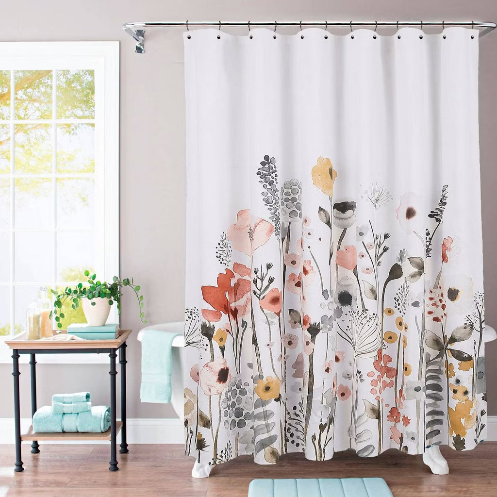 Floral Wave Shower Curtain White - Threshold