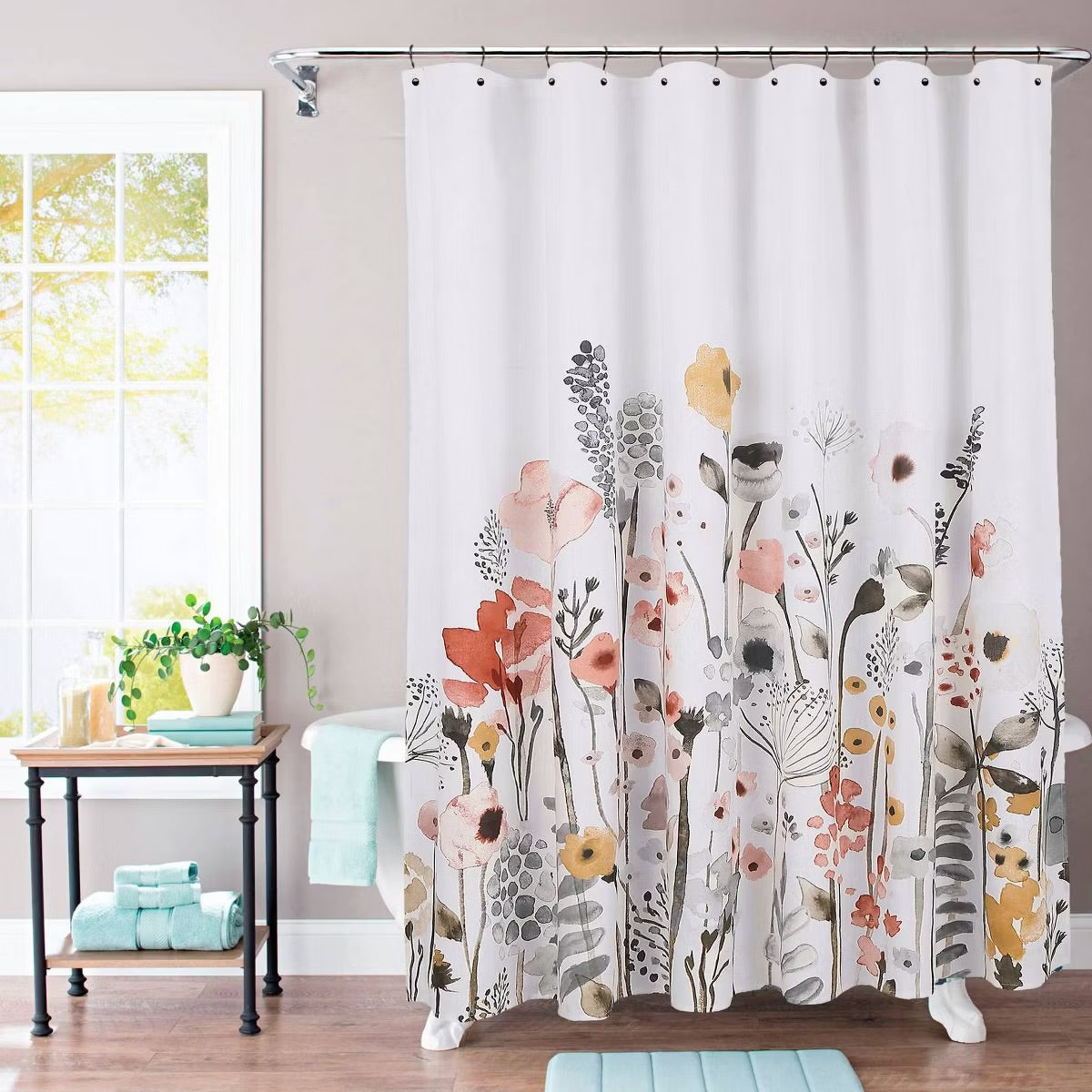 Floral Wave Shower Curtain White - Threshold