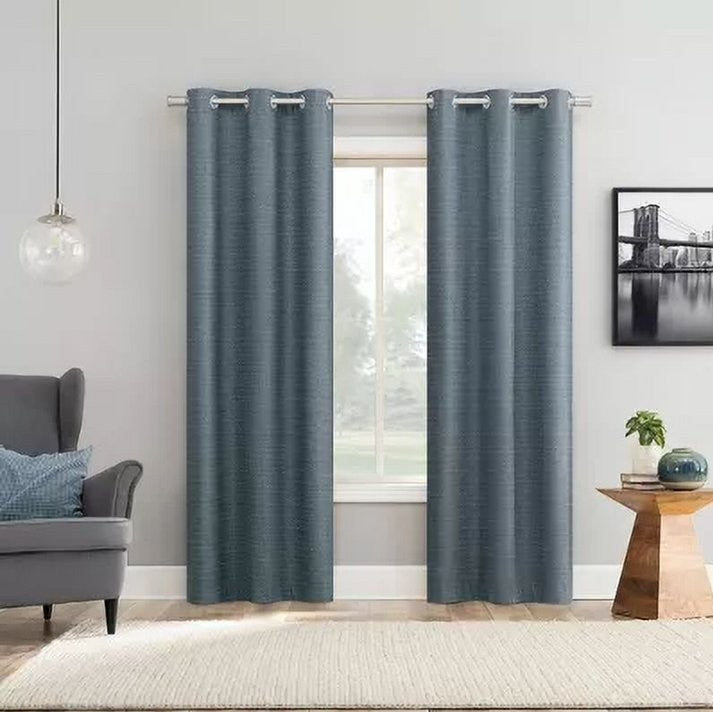 2pc 37"x63" Sun Zero Texture Thermal Blackout Grommet Curtain Panel Pair Navy Blue