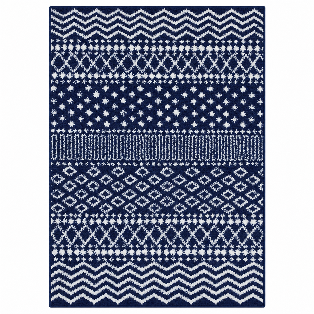 8 ft. x 10 ft Jayce Boho Geometric Blue Shag Polypropylene Area Rug