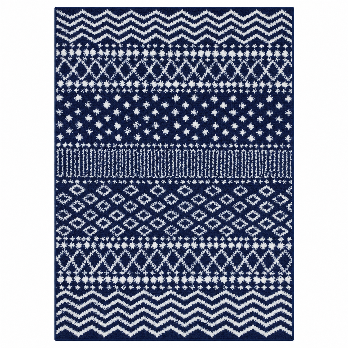 8 ft. x 10 ft Jayce Boho Geometric Blue Shag Polypropylene Area Rug