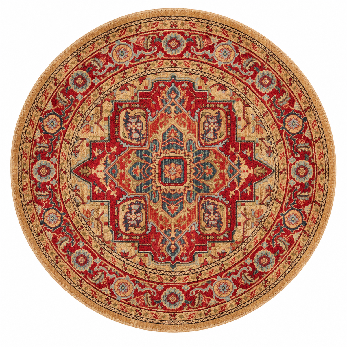 SAFAVIEH Mahal Collection Area Rug - 3' Round, Red & Natural, Traditional Oriental Design