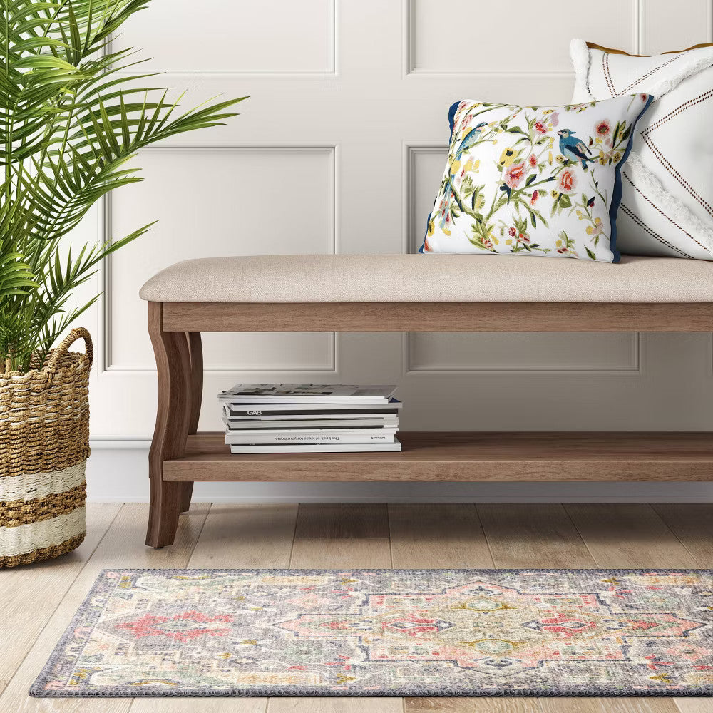 2'3"x3'9" Washable Zebrina Medallion Persian Style Printed Accent Rug Gray/Multi - Threshold