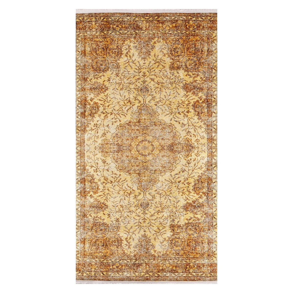 2'4 x 7'2 Beige and Brown Medallion Pattern