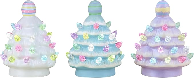 Set of 3 - Mr. Cottontail Ceramic Miniature Lightup Trees