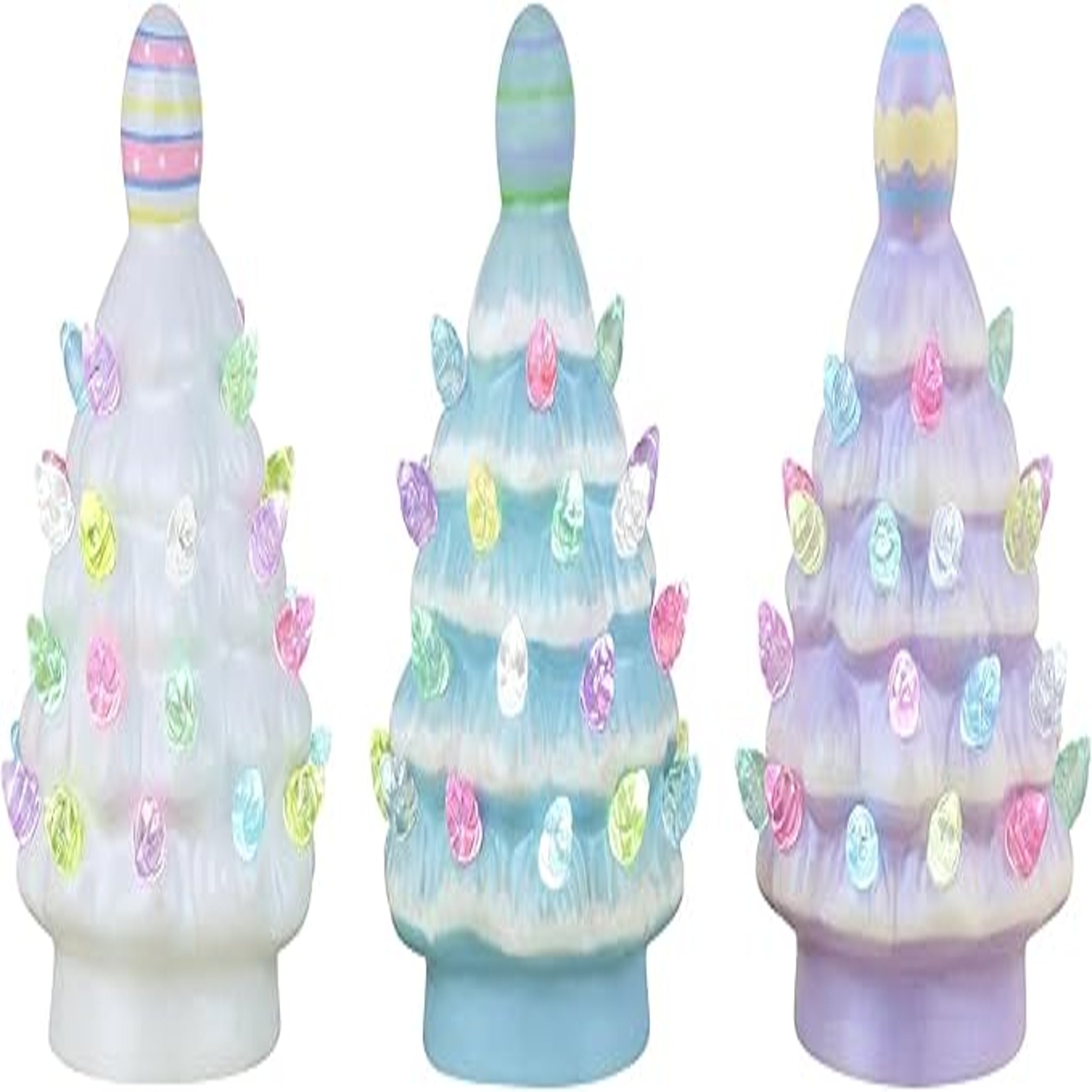 Set of 3 - Mr. Cottontail Ceramic Miniature Lightup Trees