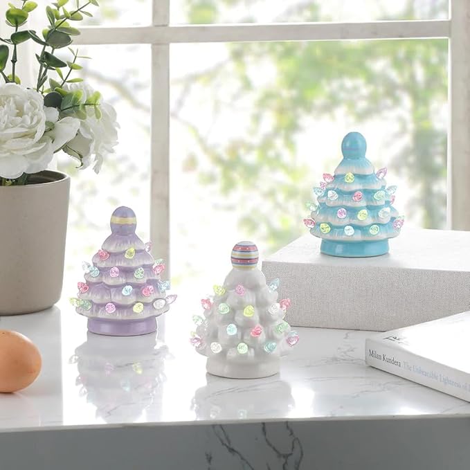 Set of 3 - Mr. Cottontail Ceramic Miniature Lightup Trees