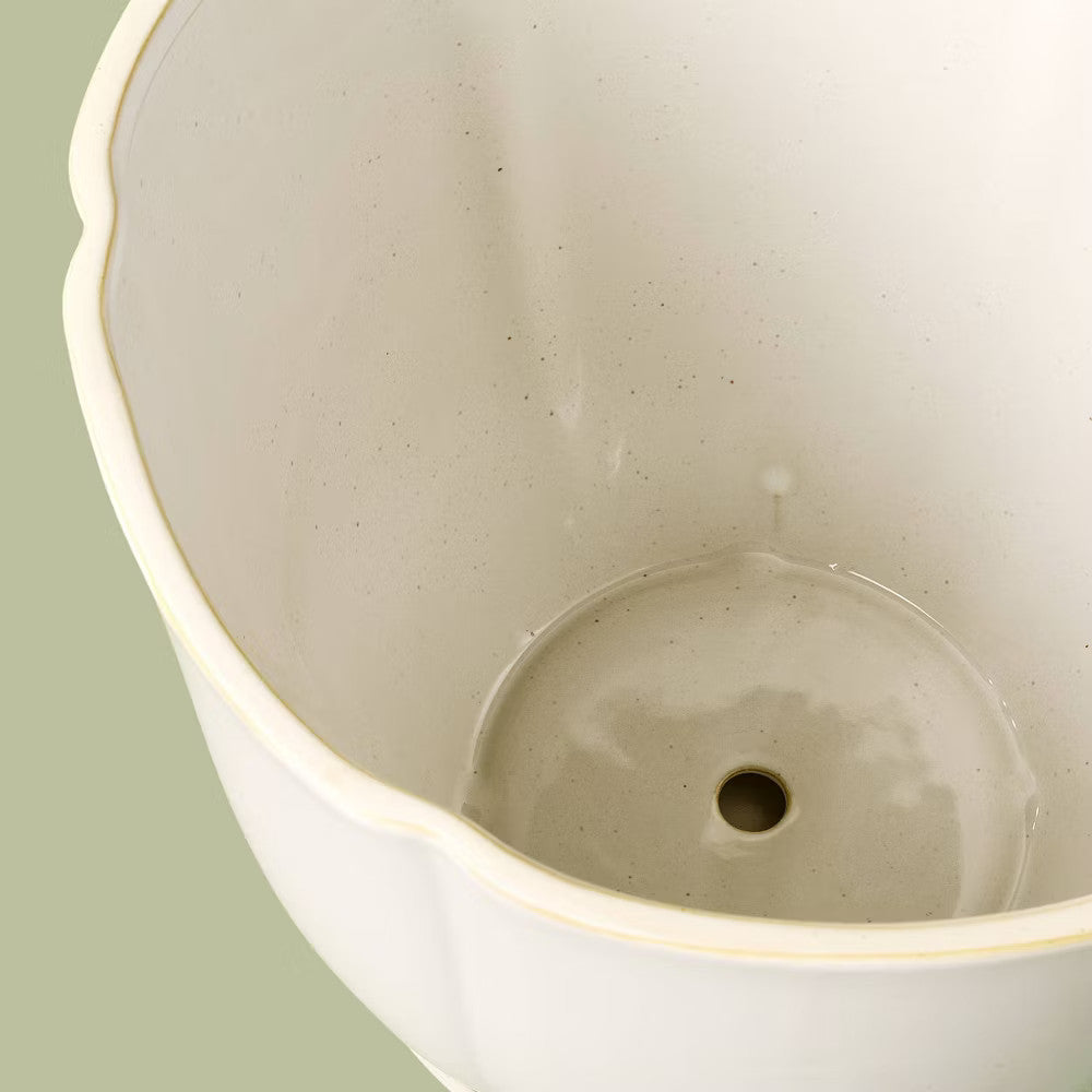 11.25" Stoneware Indoor/Outdoor Planter Pot with Saucer Cream - Hearth & Hand with Magnolia