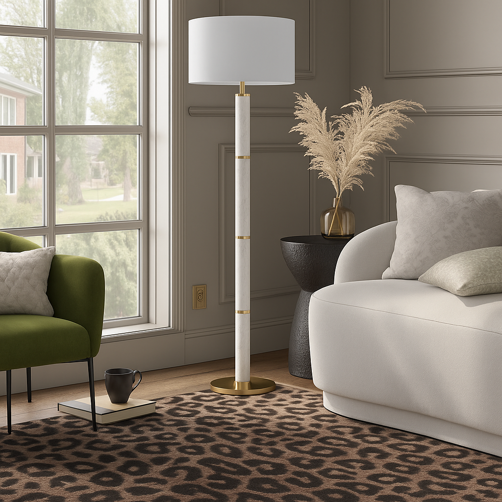 Faux Marble Stick Floor Lamp White - Threshold