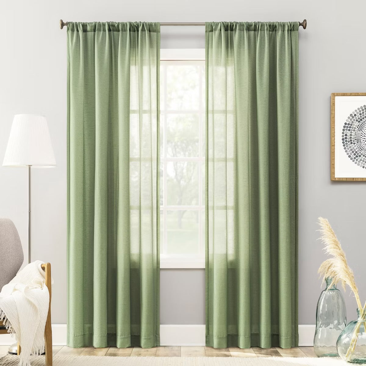 54"x95" Light Filtering Semi-Sheer Amalfi Rod Pocket Curtain Panel Sage Green