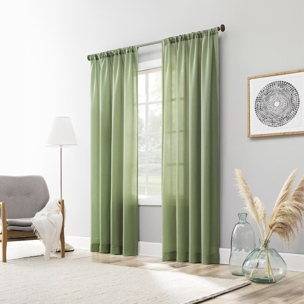 54"x95" Light Filtering Semi-Sheer Amalfi Rod Pocket Curtain Panel Sage Green