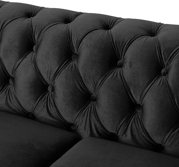 Tufted Upholstered Loveseat Sofa 61" Velvet Black 2 Seater