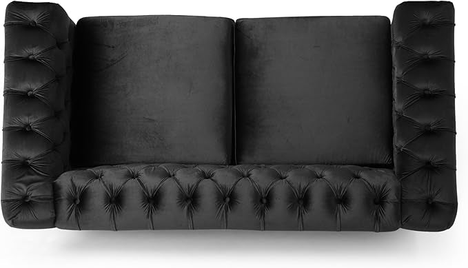 Tufted Upholstered Loveseat Sofa 61" Velvet Black 2 Seater