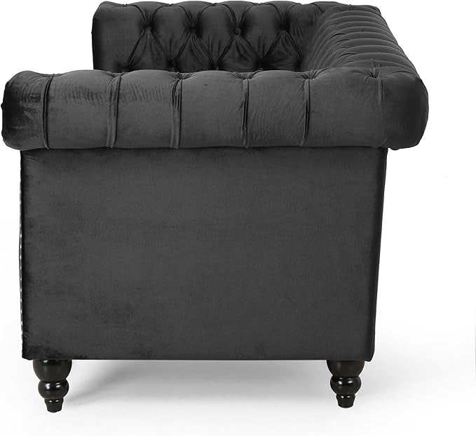 Tufted Upholstered Loveseat Sofa 61" Velvet Black 2 Seater