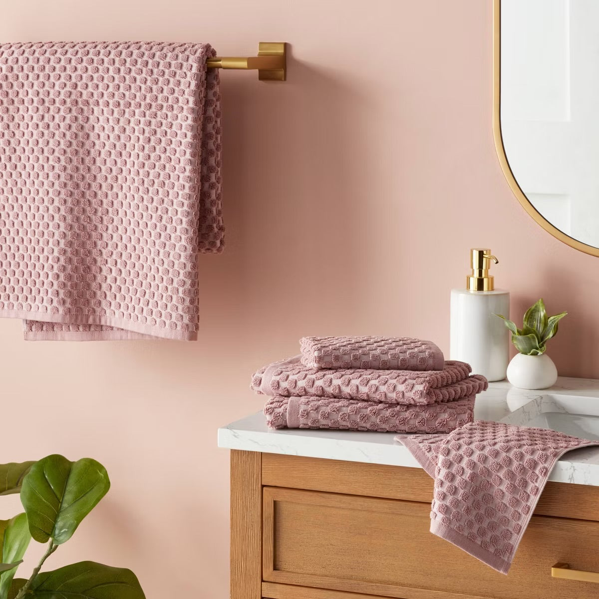 6pc Performance Plus Textured Dot Bath Towel Set Mauve - Threshold