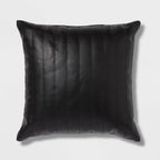 Square Faux Leather Channel Stitch Decorative Throw Pillow Black - Threshold
