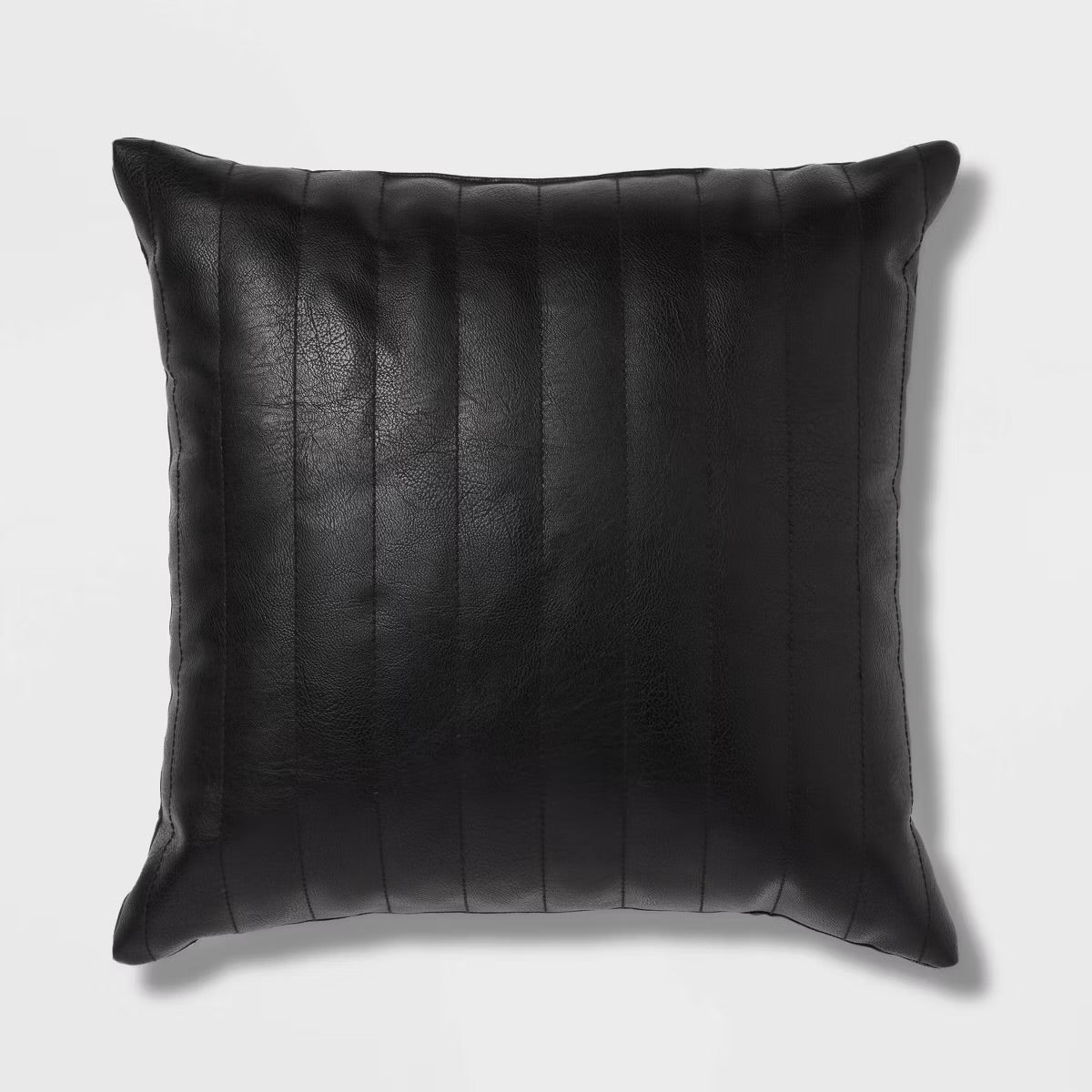 Square Faux Leather Channel Stitch Decorative Throw Pillow Black - Threshold
