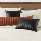Square Faux Leather Channel Stitch Decorative Throw Pillow Black - Threshold