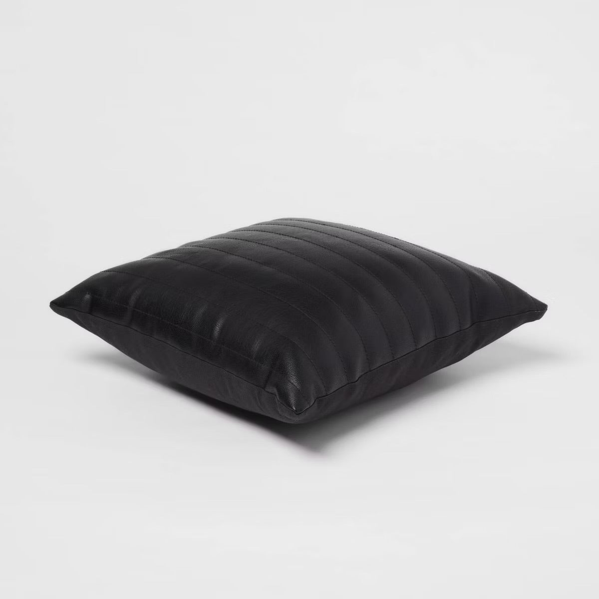 Square Faux Leather Channel Stitch Decorative Throw Pillow Black - Threshold