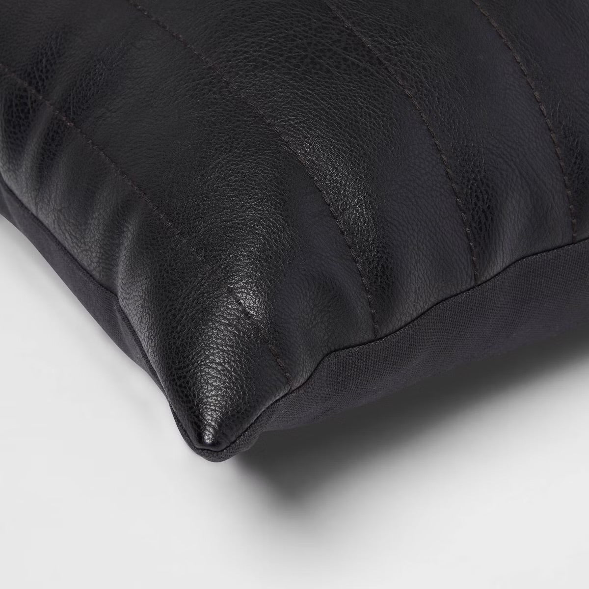 Square Faux Leather Channel Stitch Decorative Throw Pillow Black - Threshold