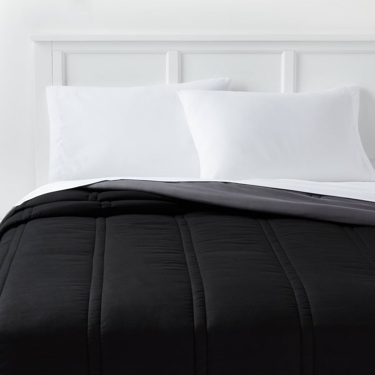 Full/Queen Lofty Microfiber Comforter Black - Room Essentials