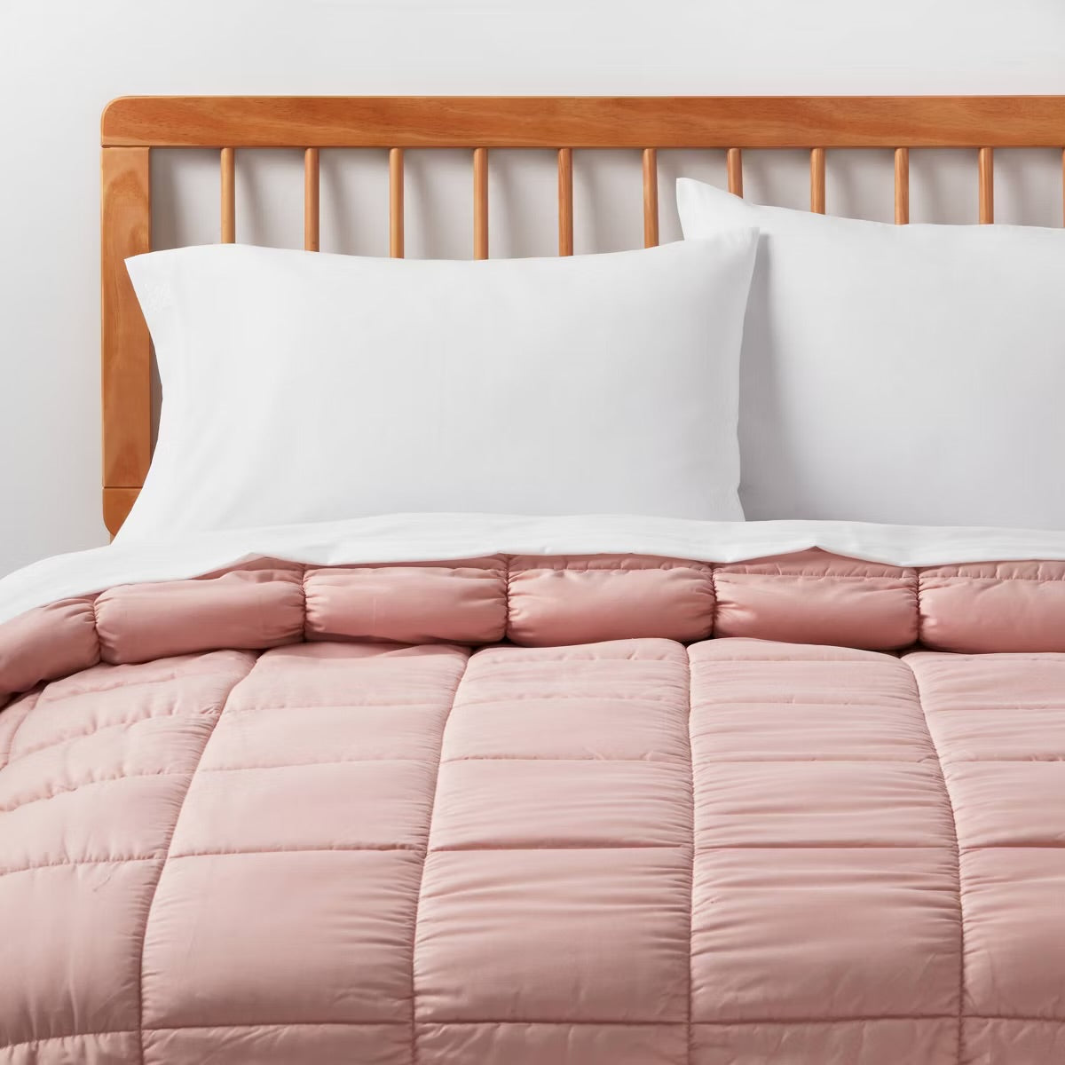 Twin/Twin Extra Long Box Stitch Puffer Comforter Pink - Room Essentials