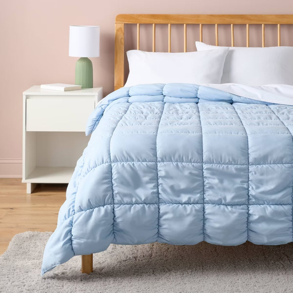 Twin/Twin Extra Long Box Stitch Puffer Comforter Light Blue - Room Essentials