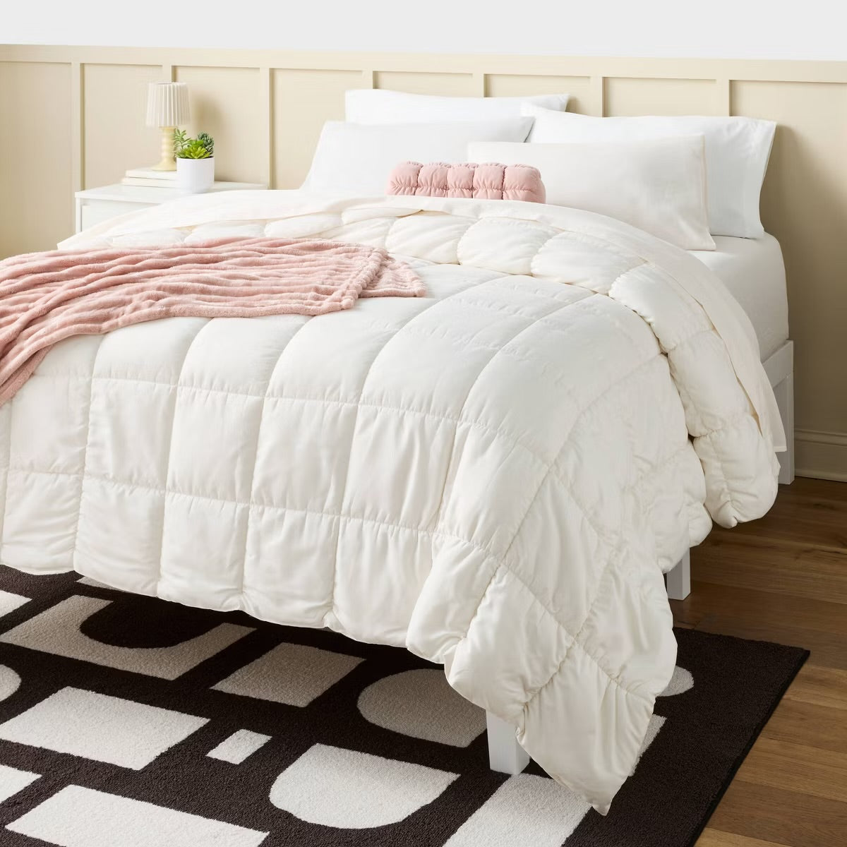 Twin/Twin Extra Long Box Stitch Puffer Comforter Ivory - Room Essentials