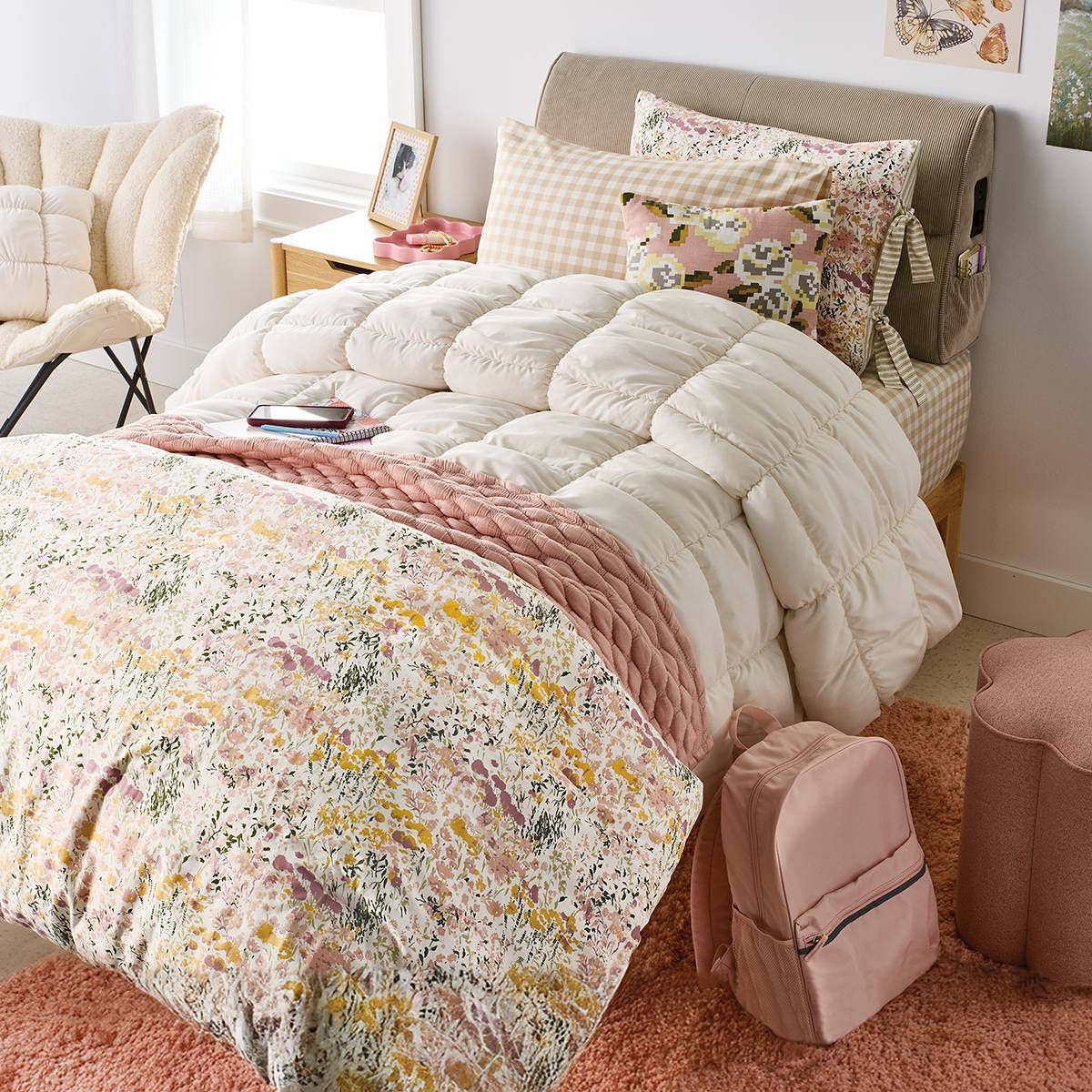 Twin/Twin Extra Long Box Stitch Puffer Comforter Ivory - Room Essentials