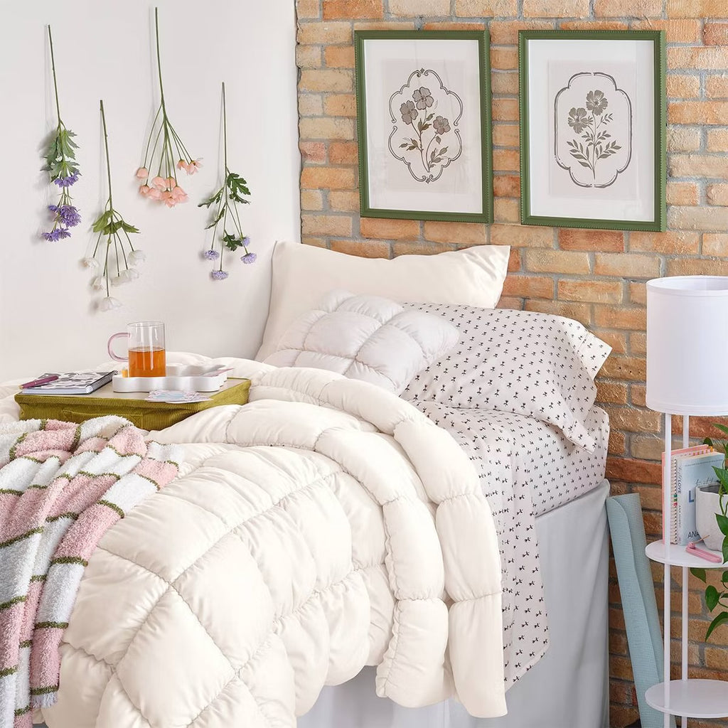 Twin/Twin Extra Long Box Stitch Puffer Comforter Ivory - Room Essentials