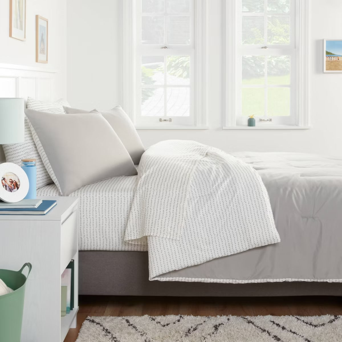 5pc Twin Extra Long Solid Microfiber Comforter & Sheets Set Gray - Room Essentials