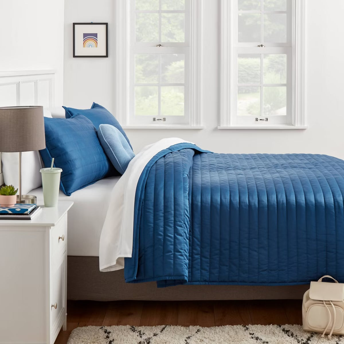 Twin/Twin Extra Long Satin Quilt Dark Blue - Room Essentials