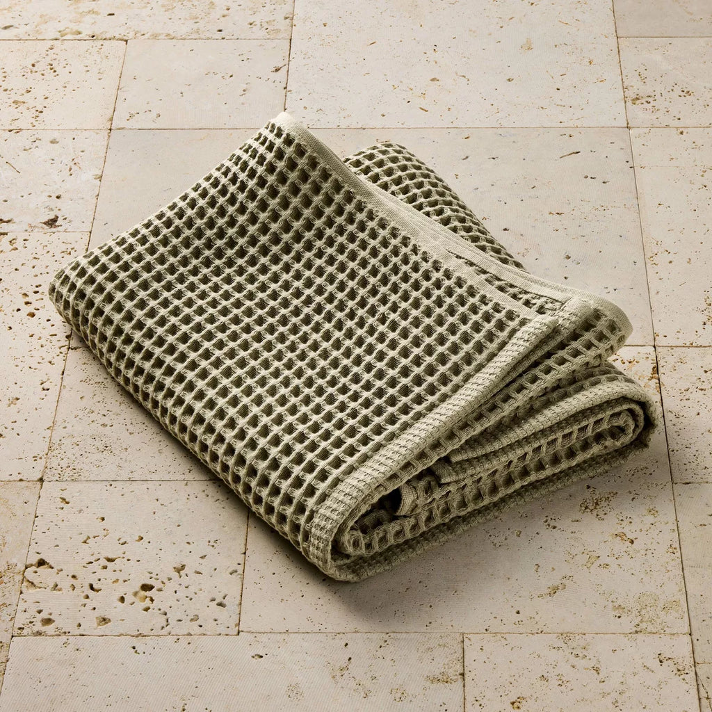 Waffle Bath Towel Olive Sage - Casaluna