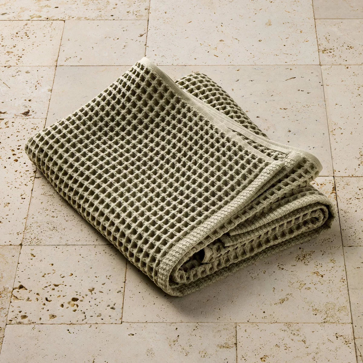 Waffle Bath Towel Olive Sage - Casaluna