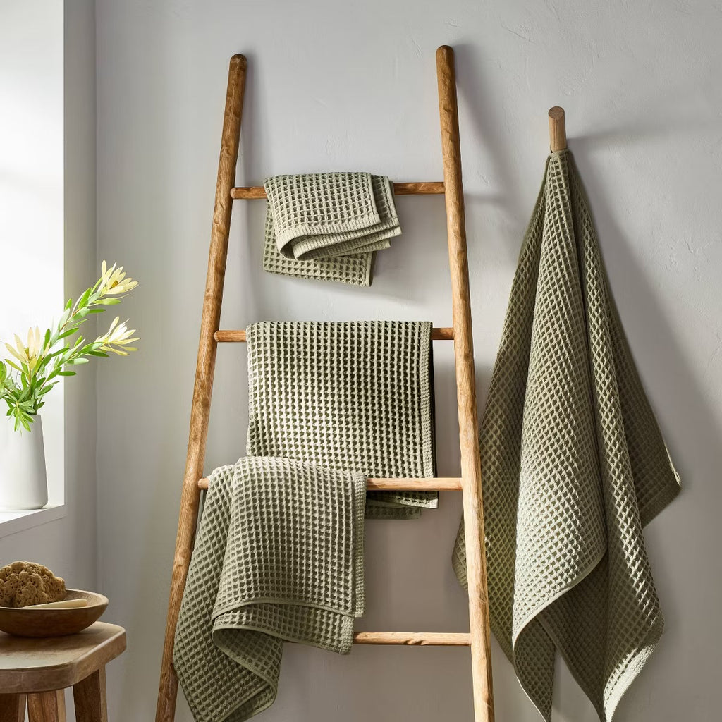 Waffle Bath Towel Olive Sage - Casaluna