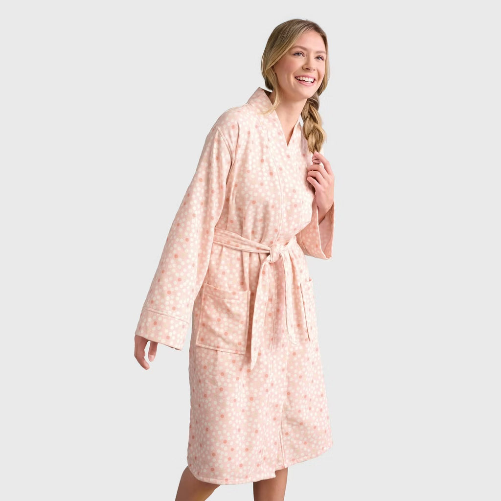 S/M Dotted Bath Robe With Kimono Collar Pink - Room Essentials