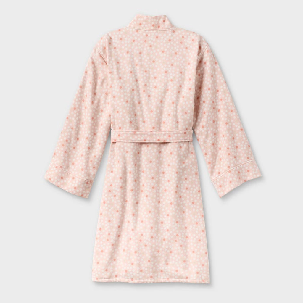 S/M Dotted Bath Robe With Kimono Collar Pink - Room Essentials