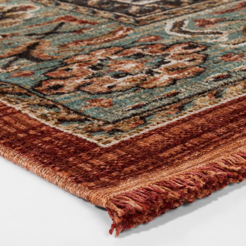 7'x10' Floral Woven Accent Rug Rust/Green - Threshold