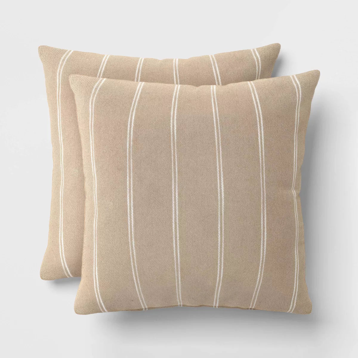 2pk Square Cotton Woven Stripe Throw Pillows Neutral/Ivory - Threshold