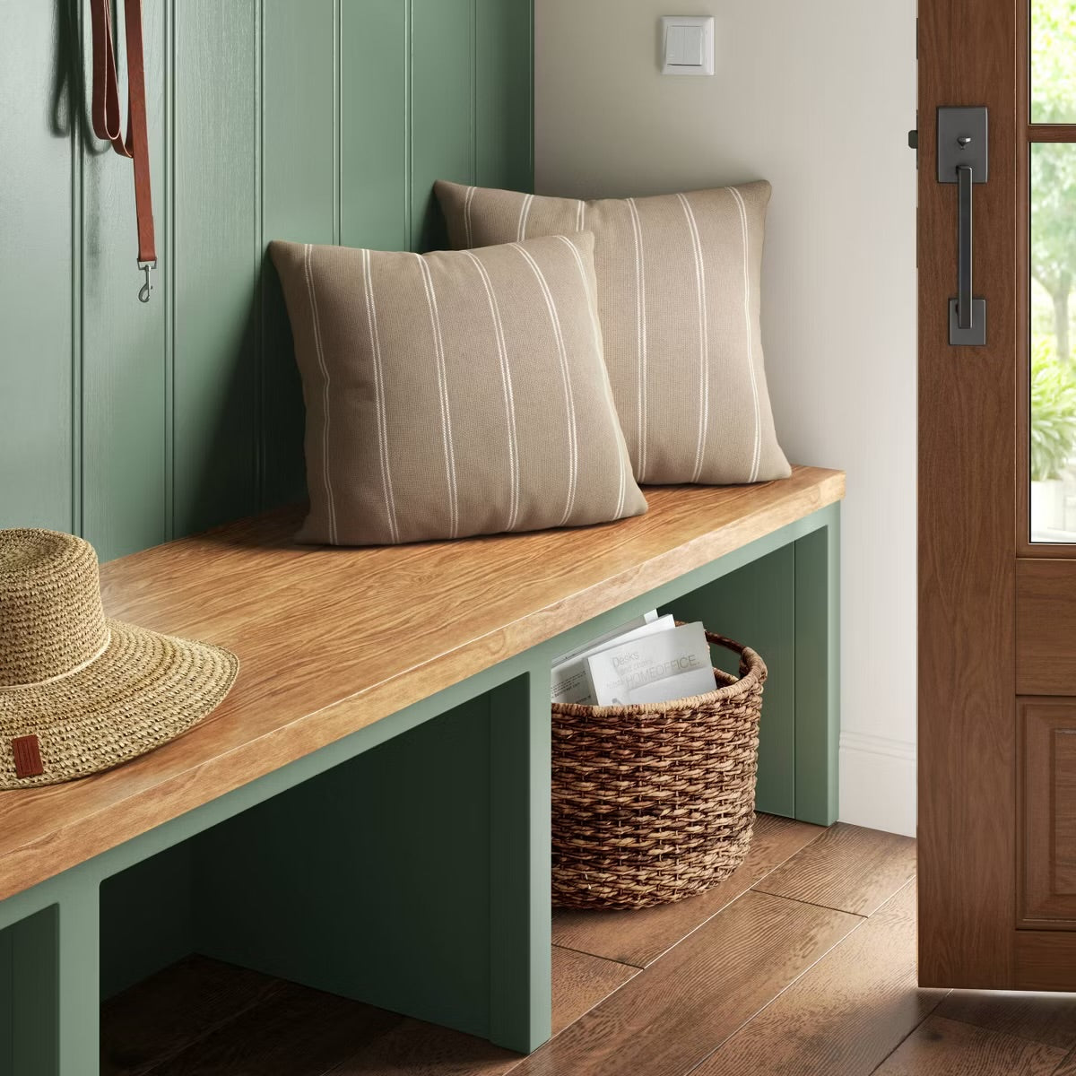 2pk Square Cotton Woven Stripe Throw Pillows Neutral/Ivory - Threshold