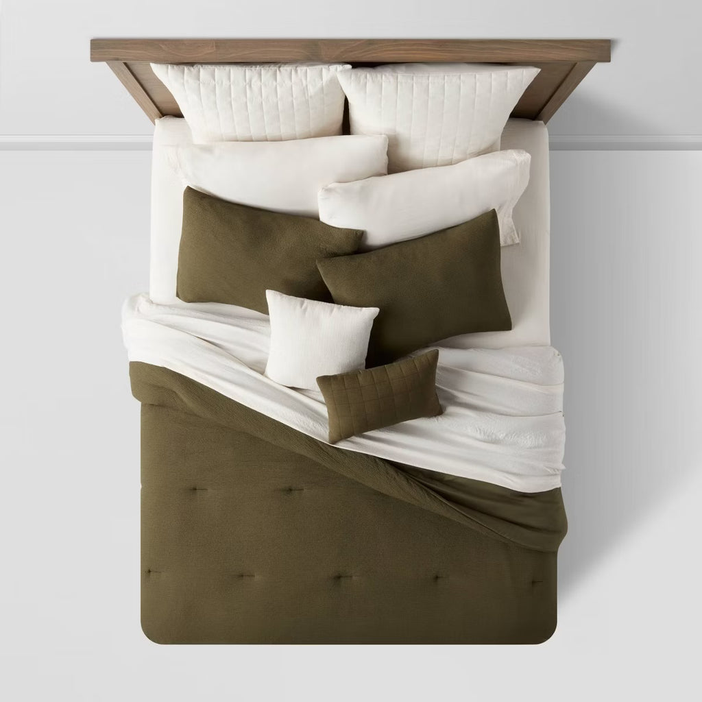 12pc Queen Micro Texture Comforter & Sheet Bedding Set Dark Green - Threshold