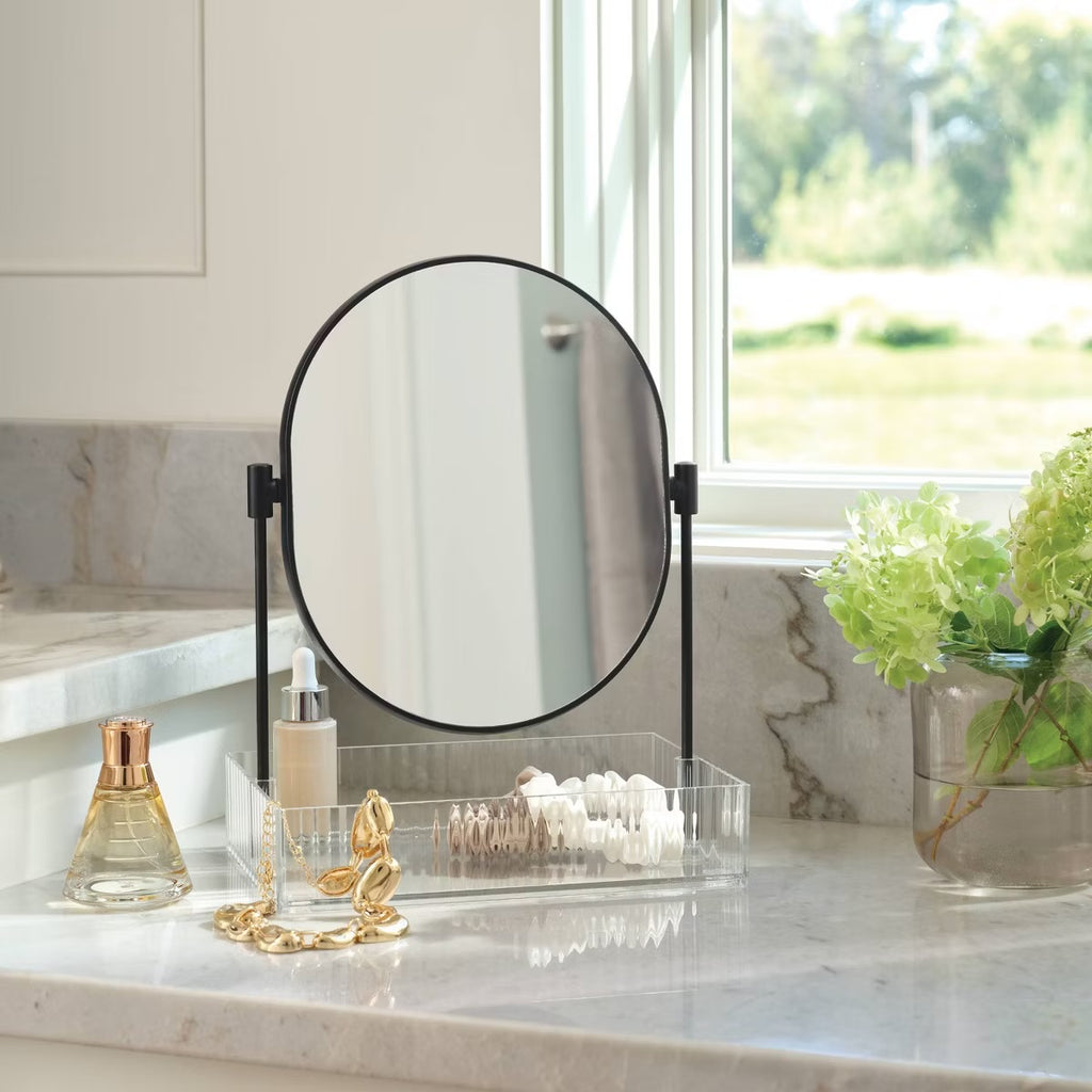 Clear Ribbed Acrylic Tray with Black Mirror - Threshold